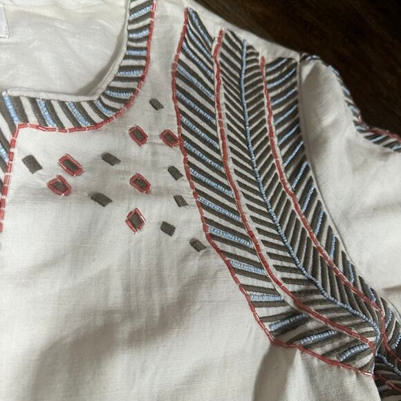 CHICOS Artisan Cropped Boho Jacket sz3 Cream Embroidered Beaded Tribal - Picture 3 of 12